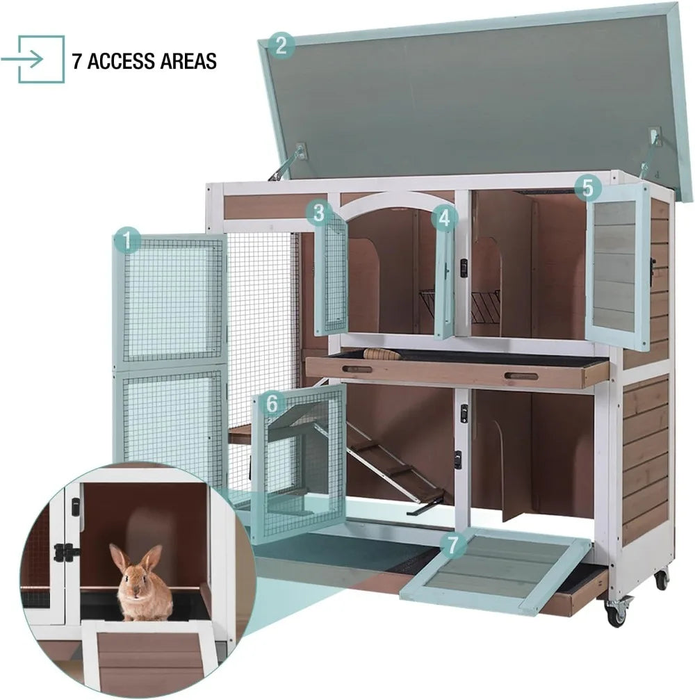 Wooden Rabbit Hutch Indoor Cage With Wheels And Ramp