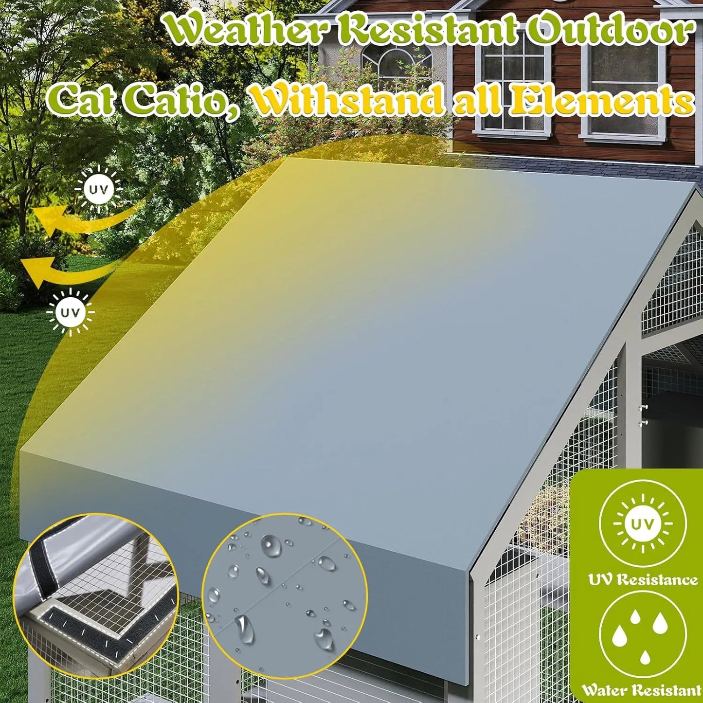Wooden Walk-In Catio For Outdoor Cats With Weatherproof Roof