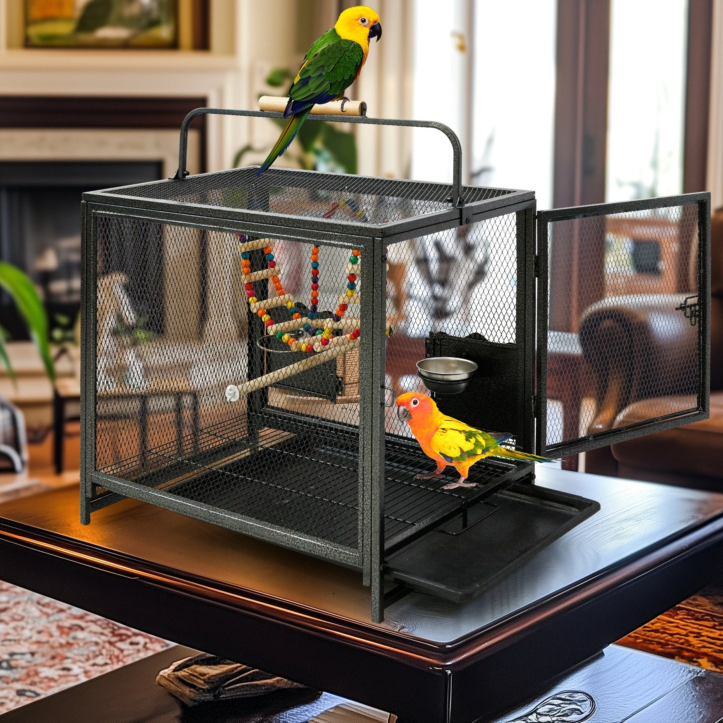 Wrought Iron Bird Travel Carrier Cage With Handle For Parrots