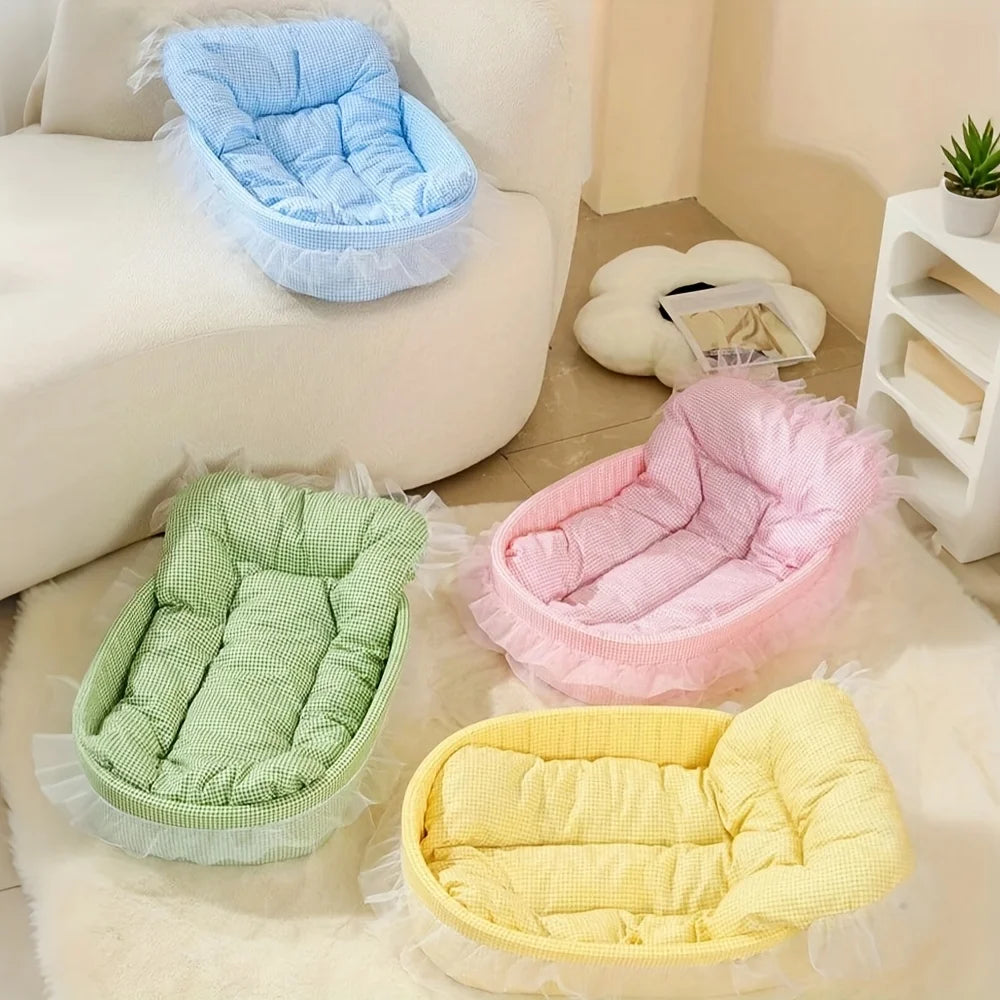 Cute Lace Trim Pet Princess Bed Oval For Small Dogs
