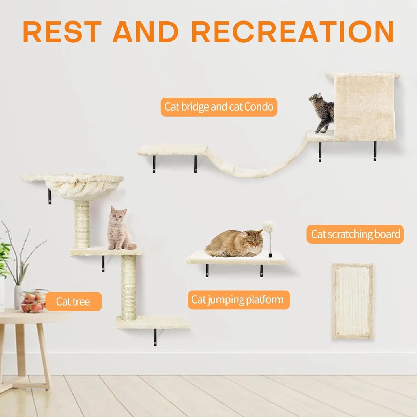 Cat Wall Shelves Multi Level Climbing Furniture With Perches Hammock