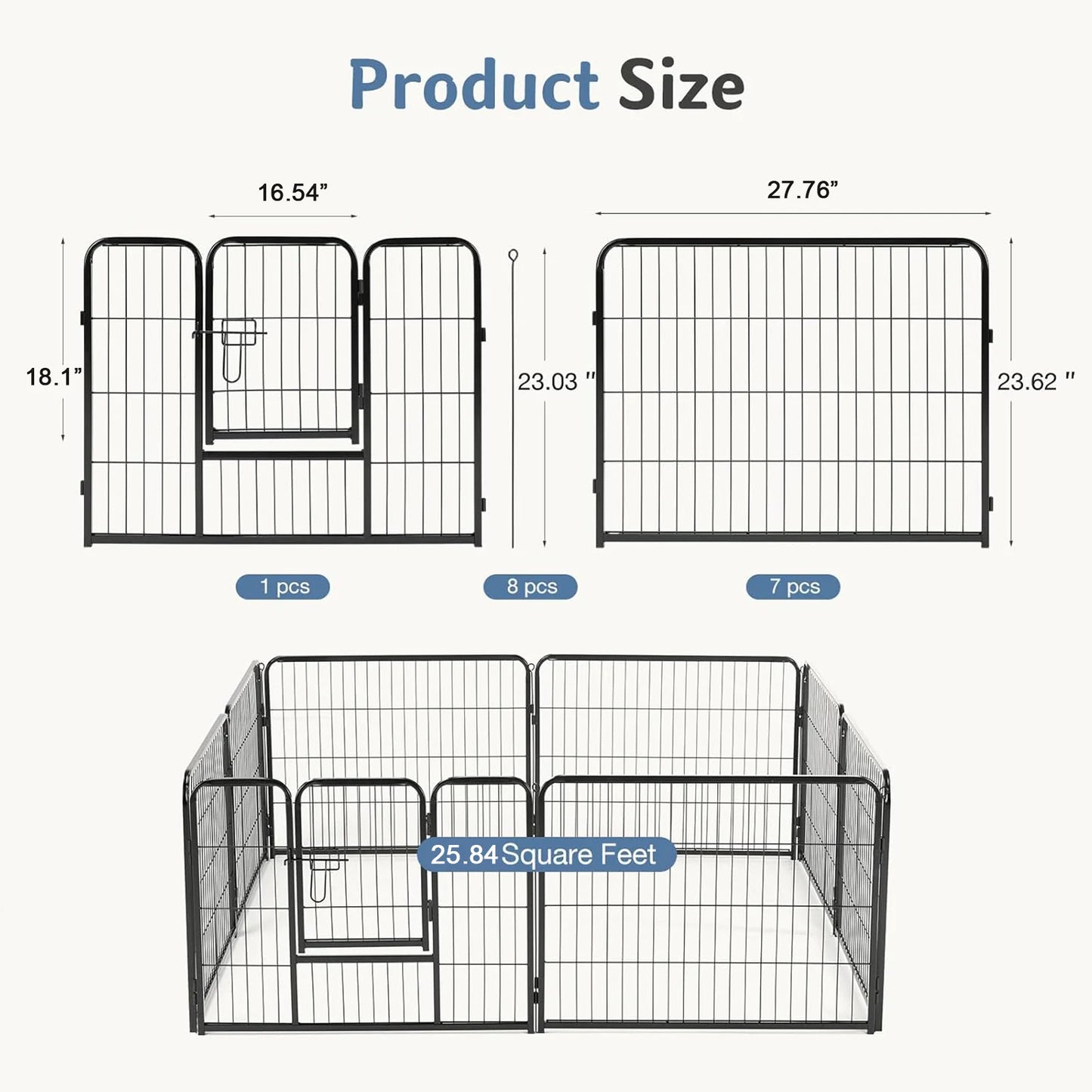 JHK Metal Dog Playpen Foldable Indoor Outdoor Fence