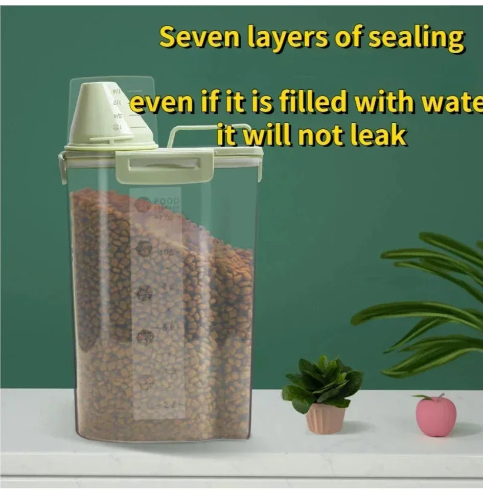 Dog And Cat Food Storage Container With Measuring Cup