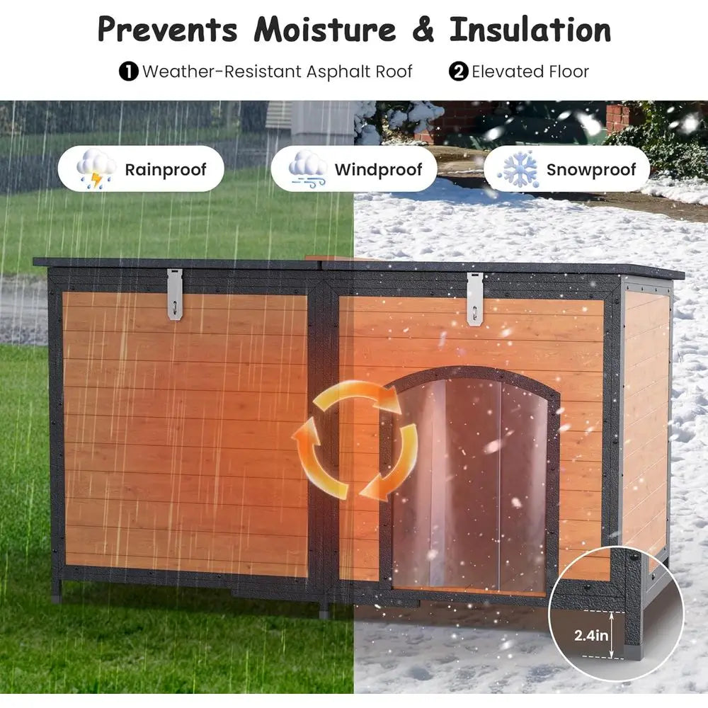 Wooden Insulated Dog House With Asphalt Roof And Airflow Windows