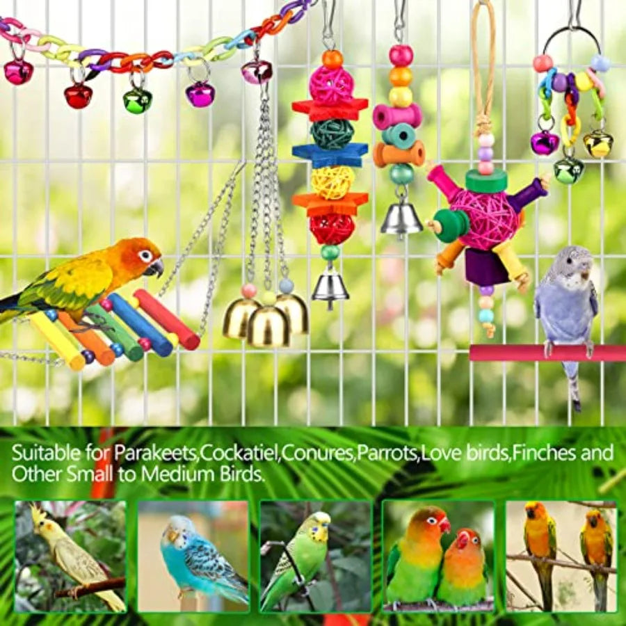 Bird Toys For Conures Ladder Hammock Perch Chewing Bells Parrots