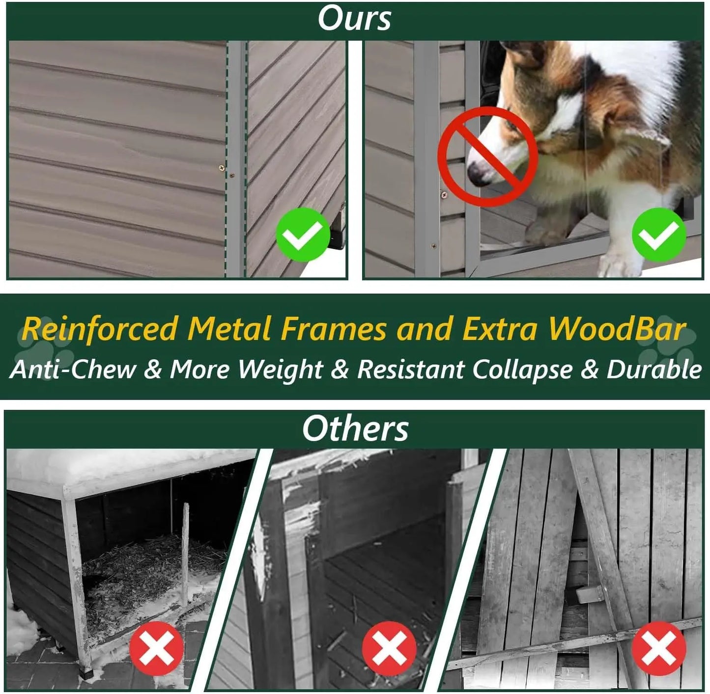 PetsCosset Wooden Outdoor Dog House Kennel With AntiChewing Iron Frames