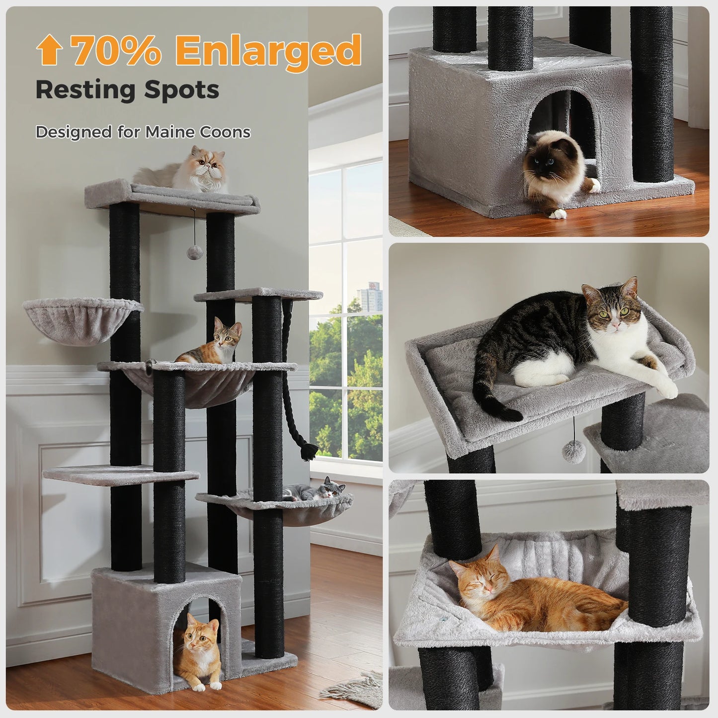 PAWZ Road Cat Tree Tower With Scratching Posts And Hammocks