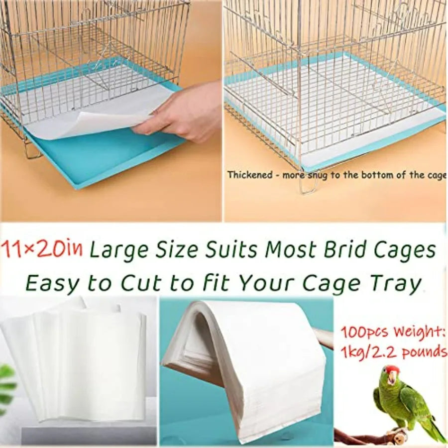 100Pcs Bird Cage Liner Papers, Precut Absorbent Cushions For Parrots