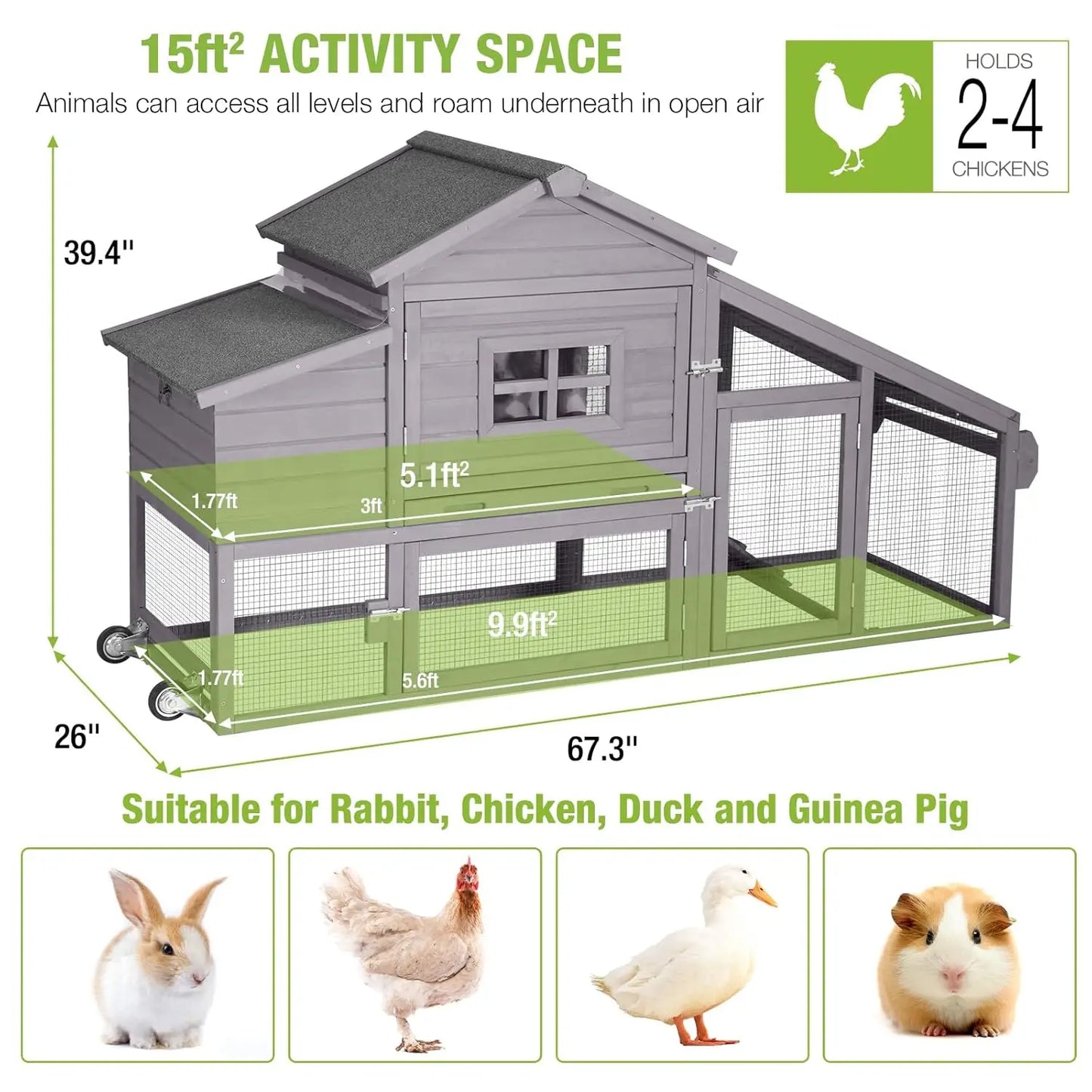 Mobile Chicken Coop On Wheels For 2-4 Chickens Outdoor Shelter