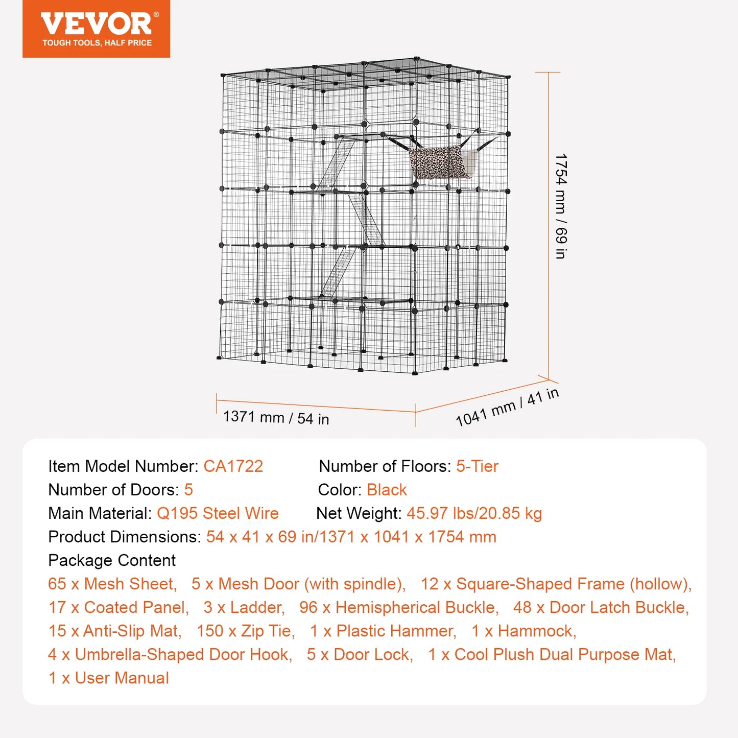 SucceBuy Cat Cage Detachable Wire Enclosure With Front Doors