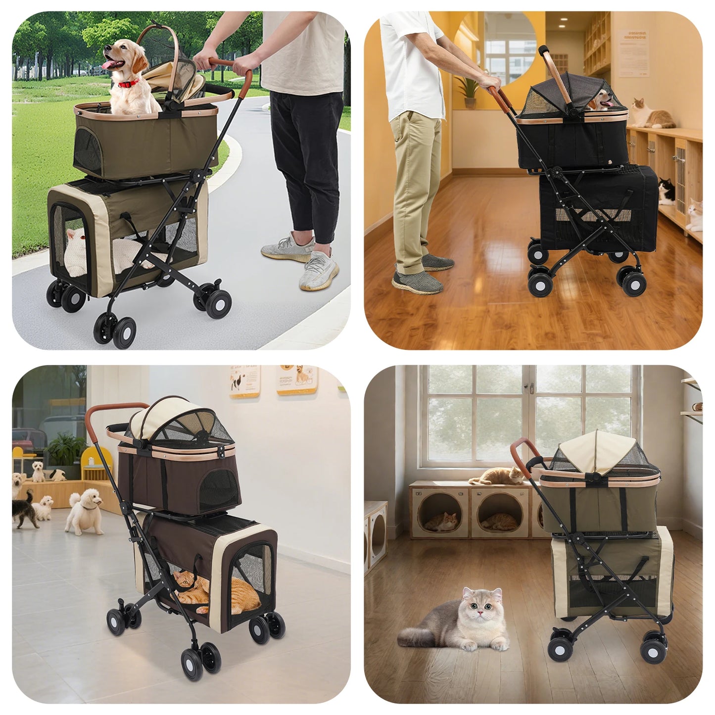 3 In 1 Heavy Duty Pet Stroller With Carriers 77Lbs