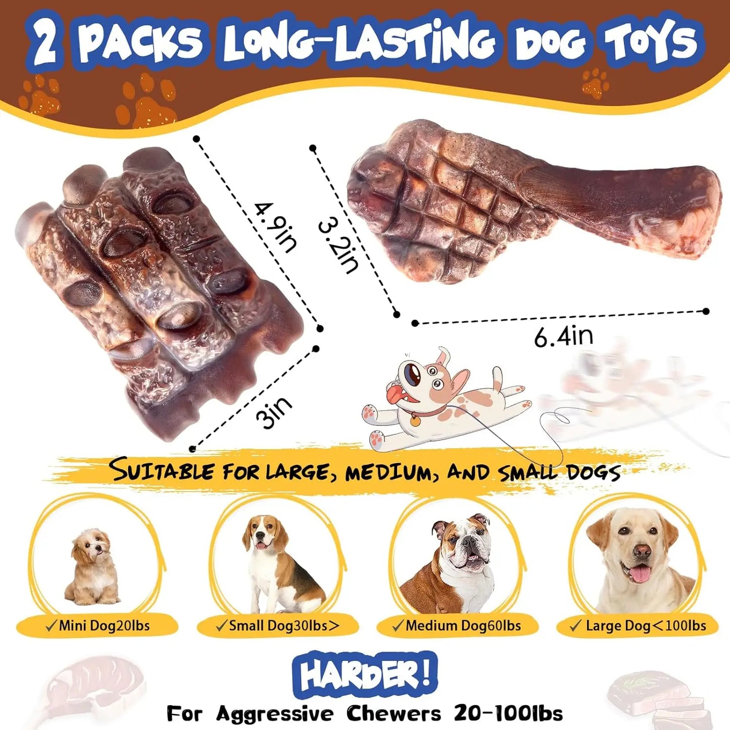 2 Pack Indestructible Dog Chew Toys For Aggressive Chewers