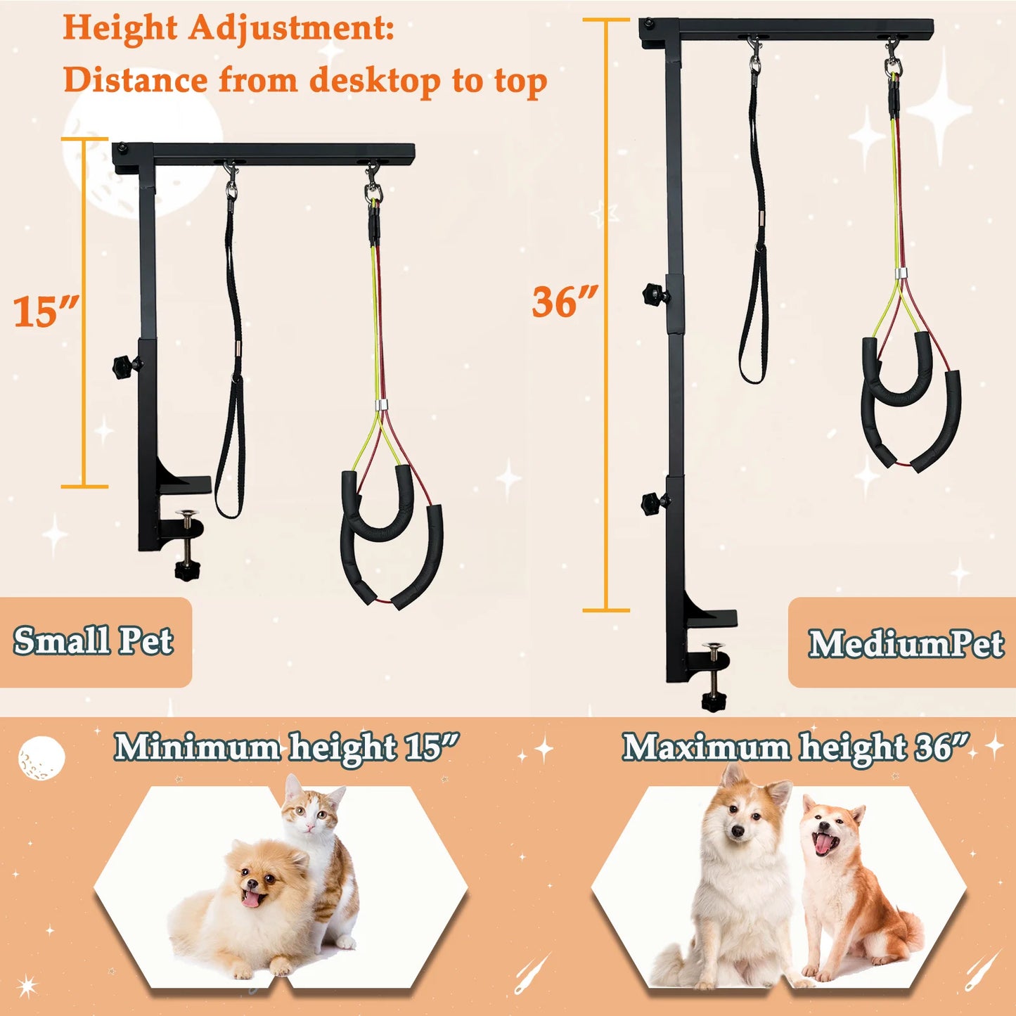 Adjustable Dog Grooming Arm With Clamp And Two Loops