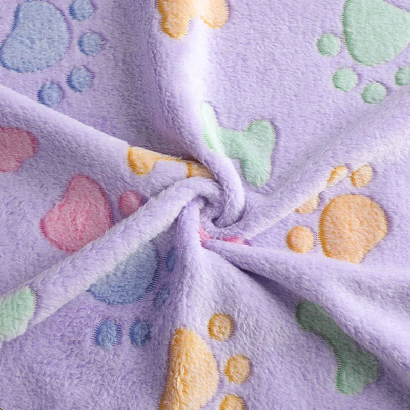 Velvet Pet Blanket With Paw Bone Pattern Soft Fleece Mat
