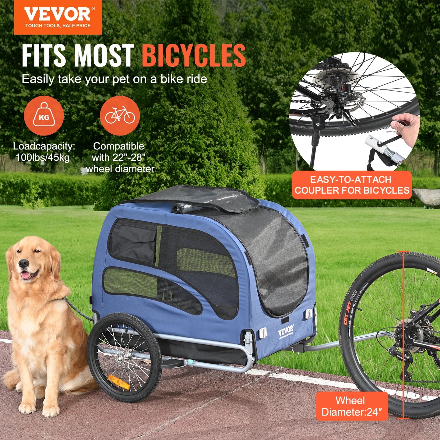 Pet Bicycle Trailer Carrier for Dogs Collapsible With Reflectors