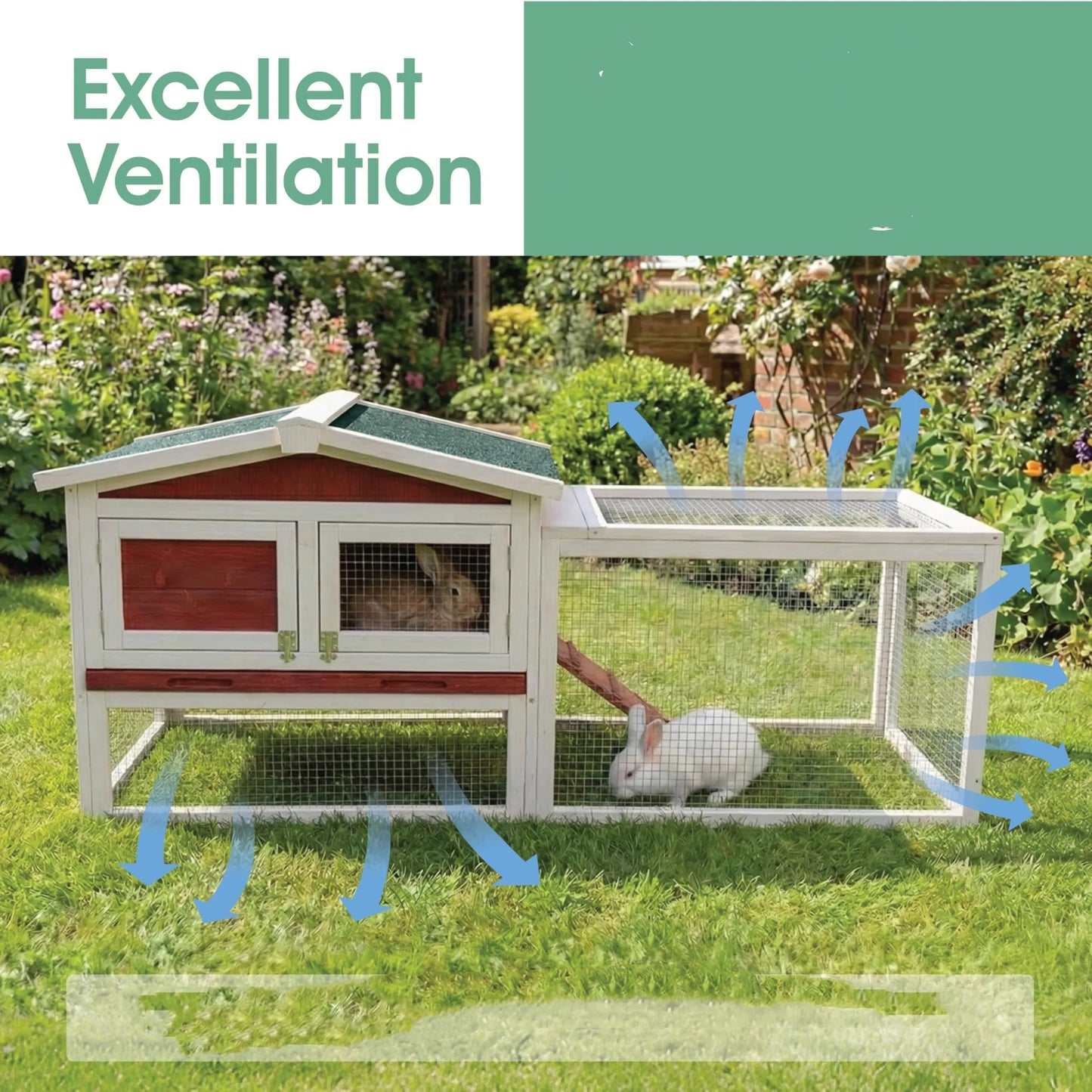 HiMISS Rabbit Hutch Outdoor Indoor With Non Slip Ramp