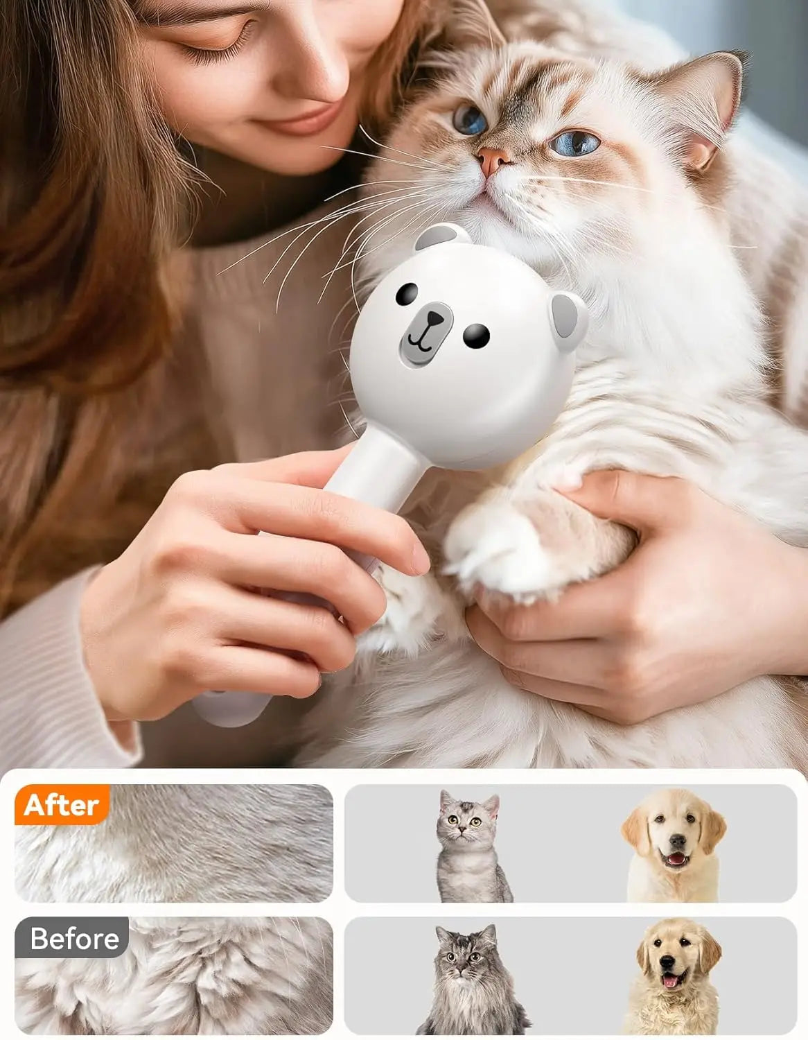 Cat Steam Brush With Release Button Dual Speed Spray