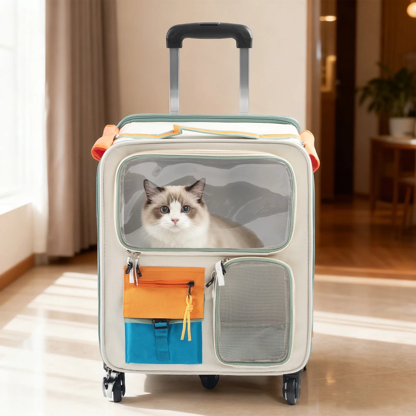 Cat Travel Carrier Bag Portable Pet Trolley For Cats