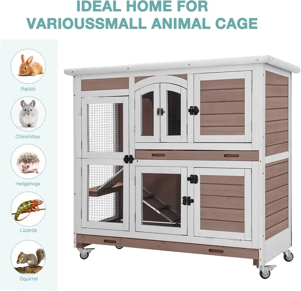 Wooden Rabbit Hutch Indoor Cage With Wheels And Ramp