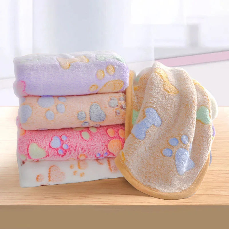 Velvet Pet Blanket With Paw Bone Pattern Soft Fleece Mat
