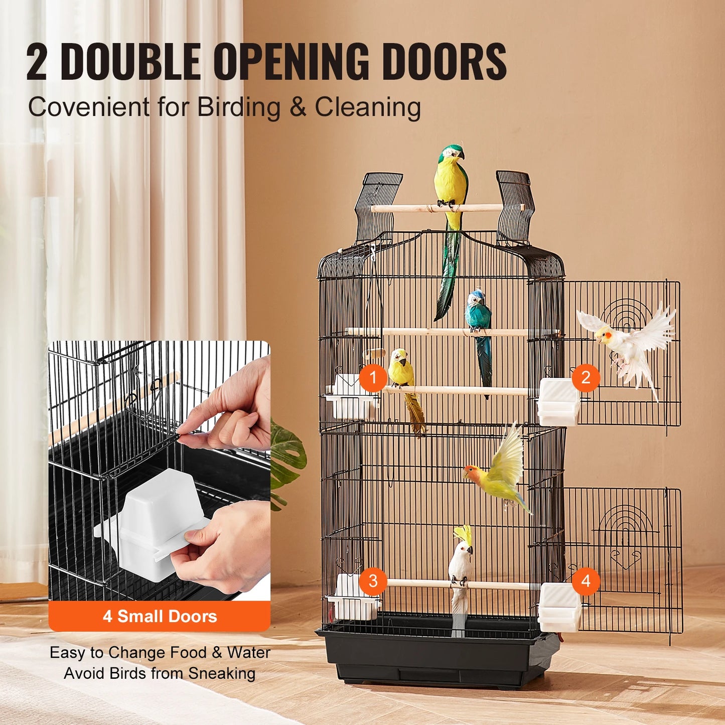 SucceBuy Open Top Parrot Bird Cage With Swing Perch