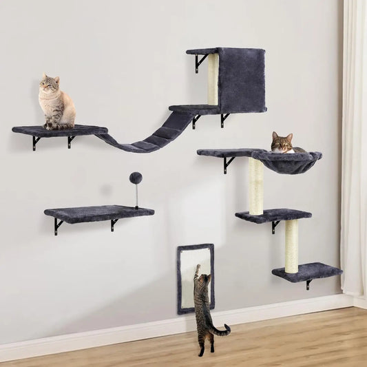 Cat Wall Shelves Multi Level Climbing Furniture With Perches Hammock