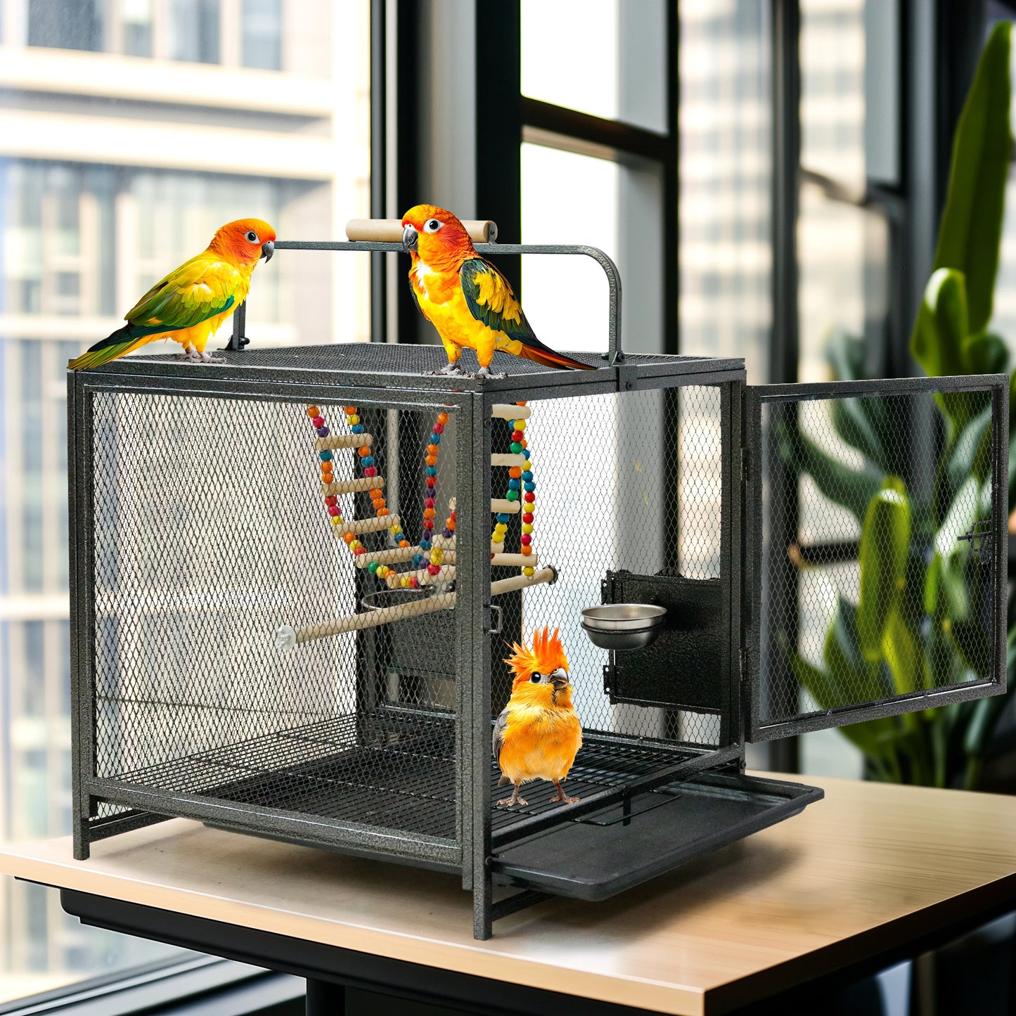 Wrought Iron Bird Travel Carrier Cage With Handle For Parrots