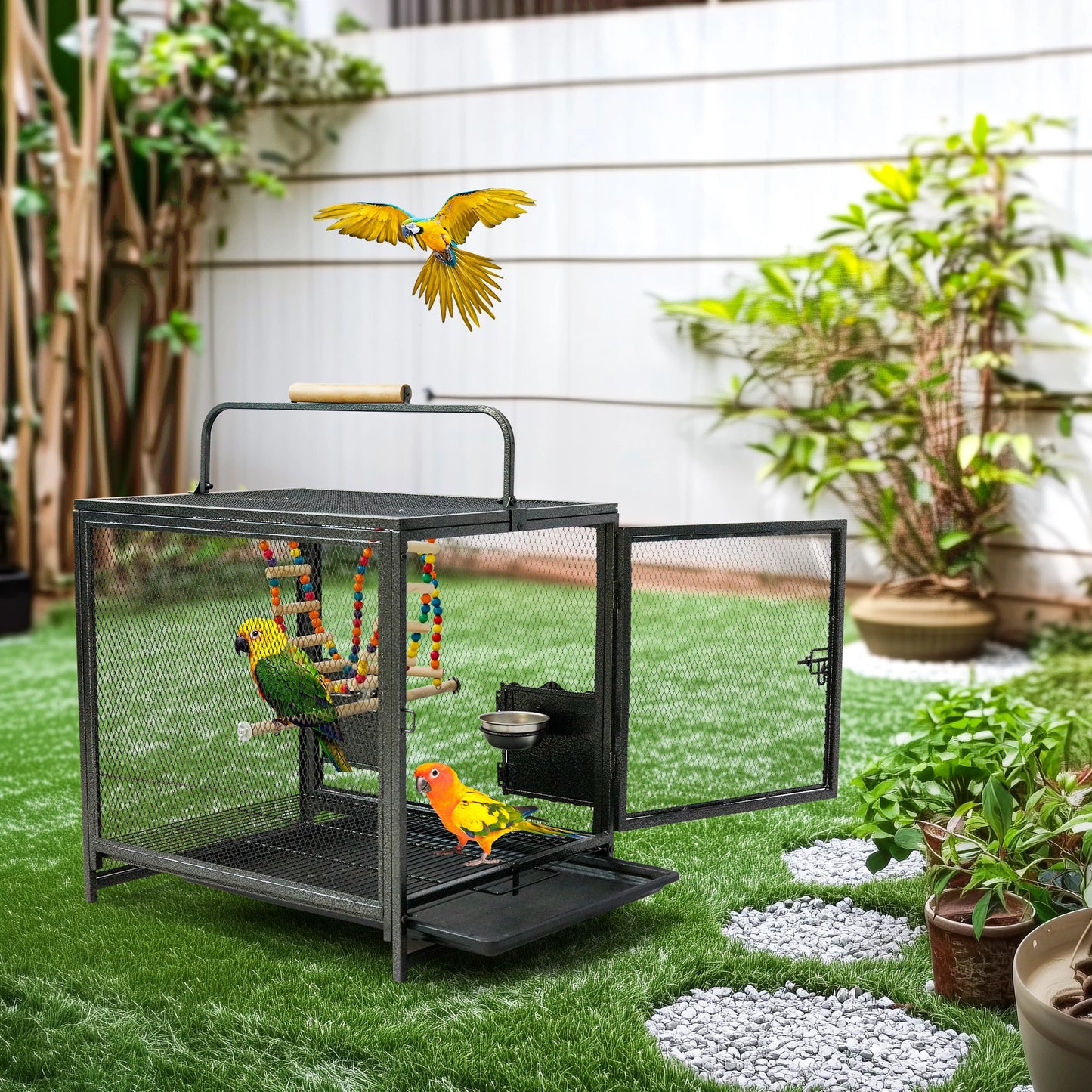 Wrought Iron Bird Travel Carrier Cage With Handle For Parrots