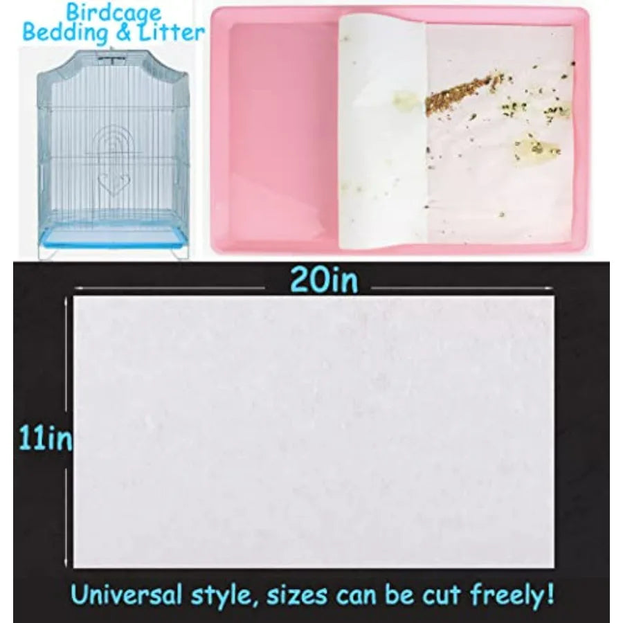 100Pcs Bird Cage Liner Papers, Precut Absorbent Cushions For Parrots