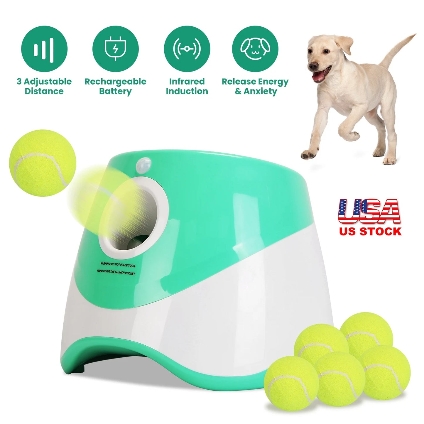 Automatic Dog Ball Launcher USB Rechargeable Fetch Machine