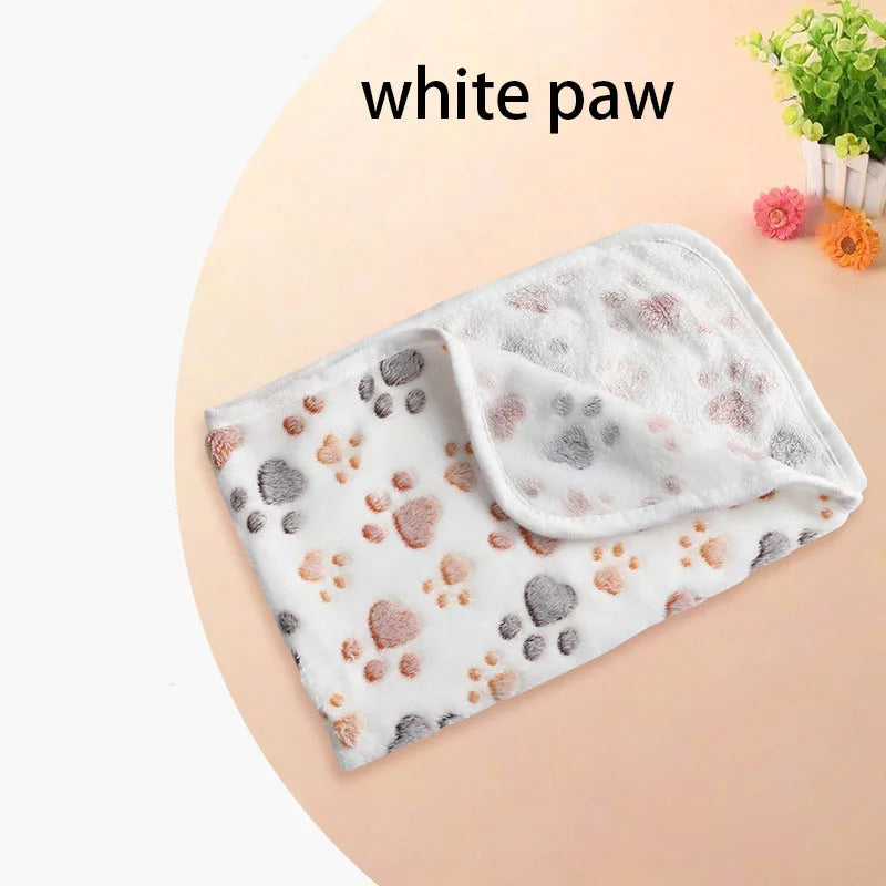 Velvet Pet Blanket With Paw Bone Pattern Soft Fleece Mat