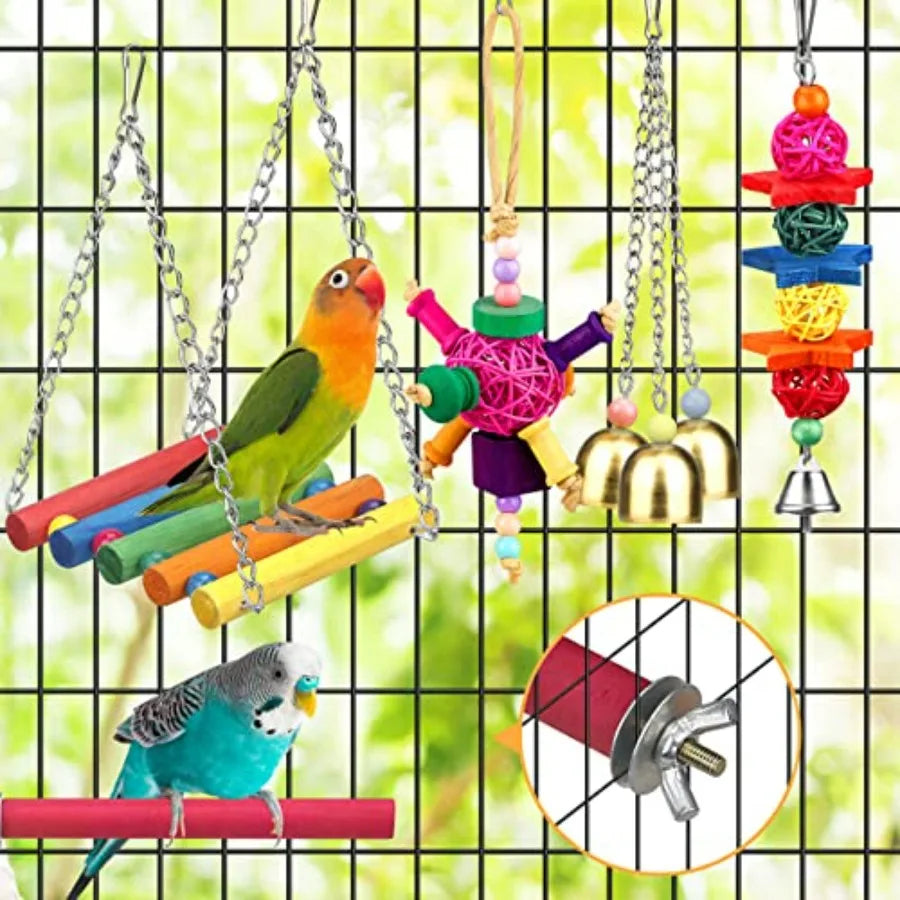 Bird Toys For Conures Ladder Hammock Perch Chewing Bells Parrots