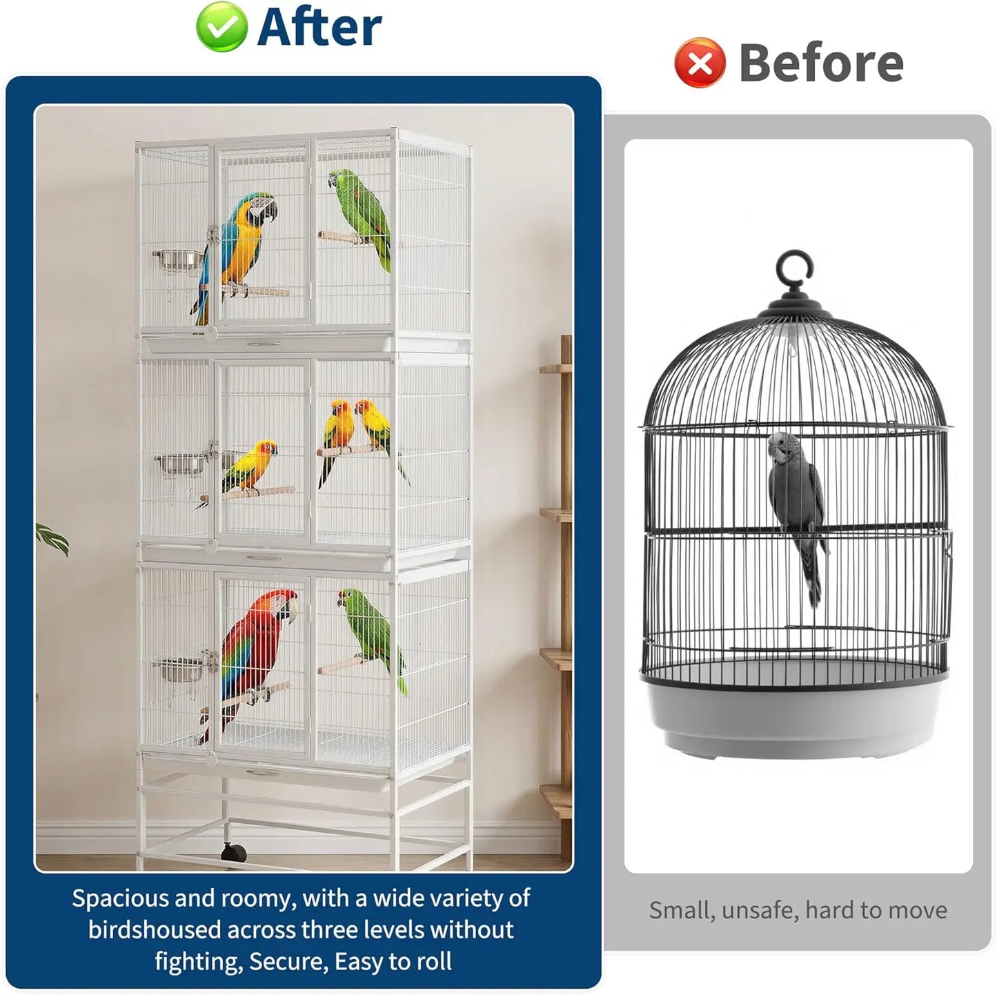 HiMISS 74 Inch Tall Bird Cage Aviary With Dividable Compartments