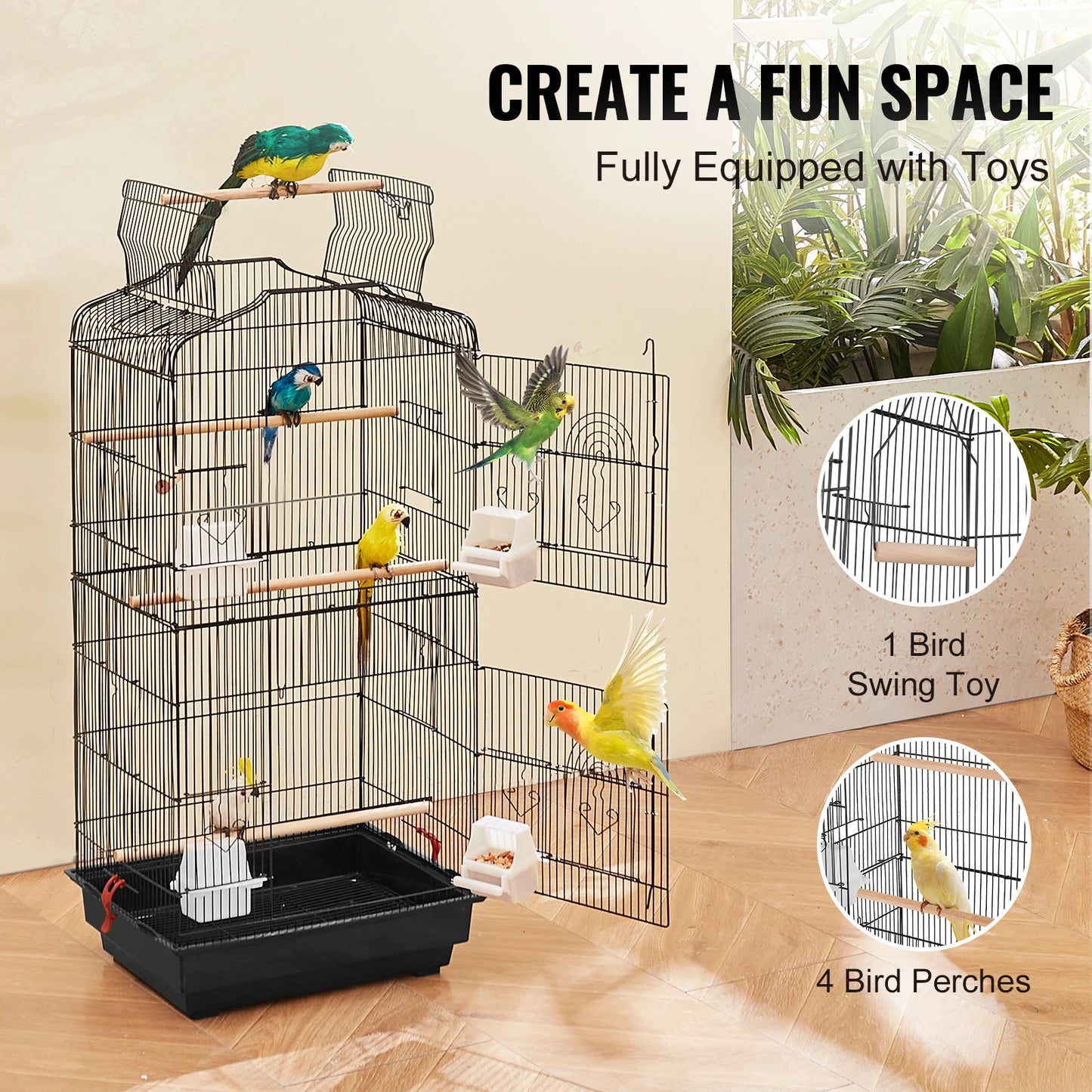 SucceBuy Open Top Parrot Bird Cage With Swing Perch