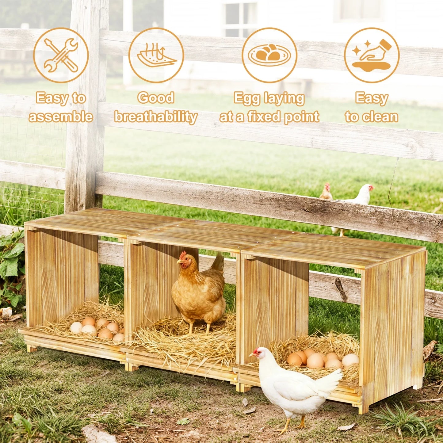 Bingopaw 3 Compartment Pine Wood Chicken Nesting Box for Eggs