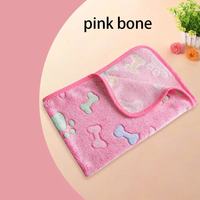 Velvet Pet Blanket With Paw Bone Pattern Soft Fleece Mat