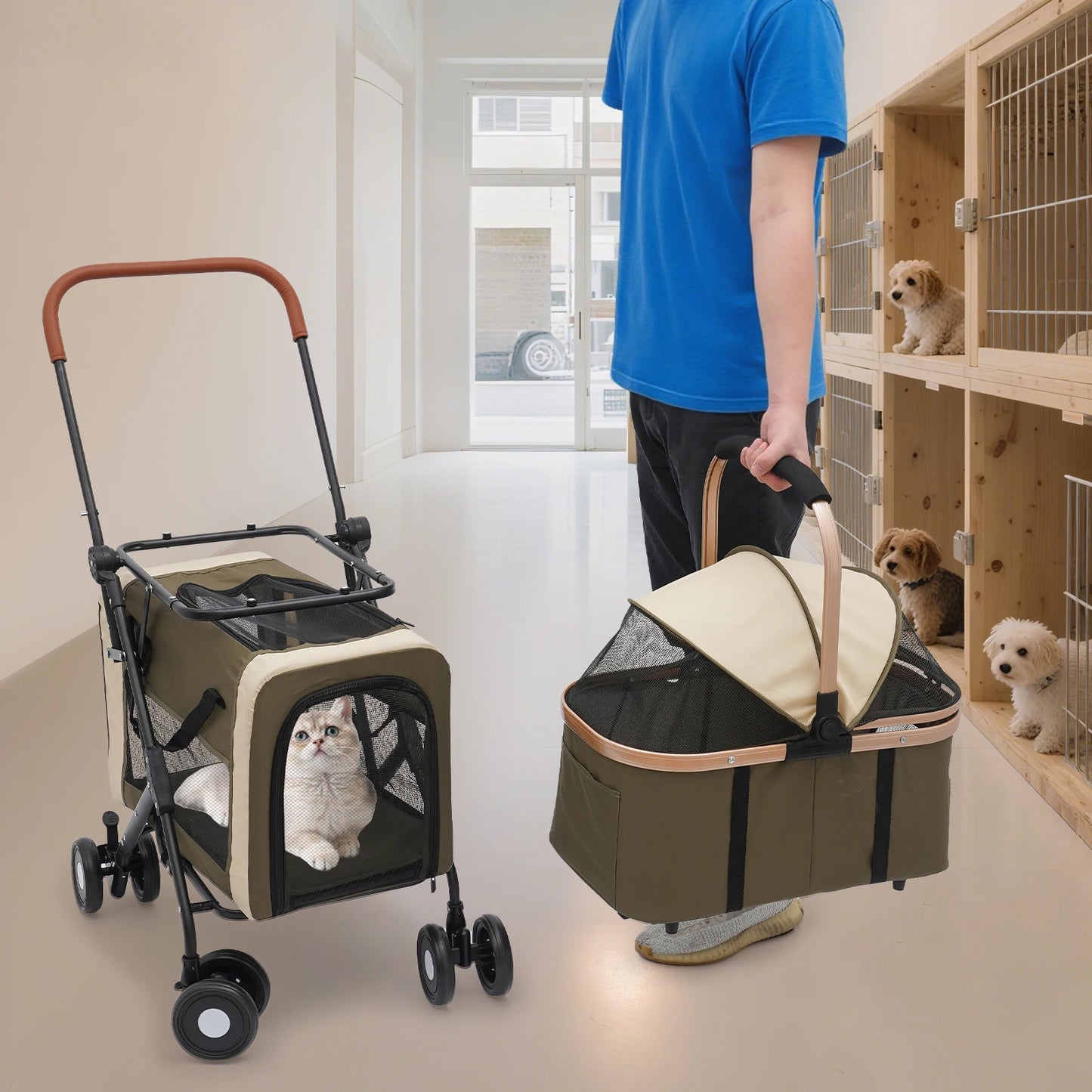 3 In 1 Heavy Duty Pet Stroller With Carriers 77Lbs