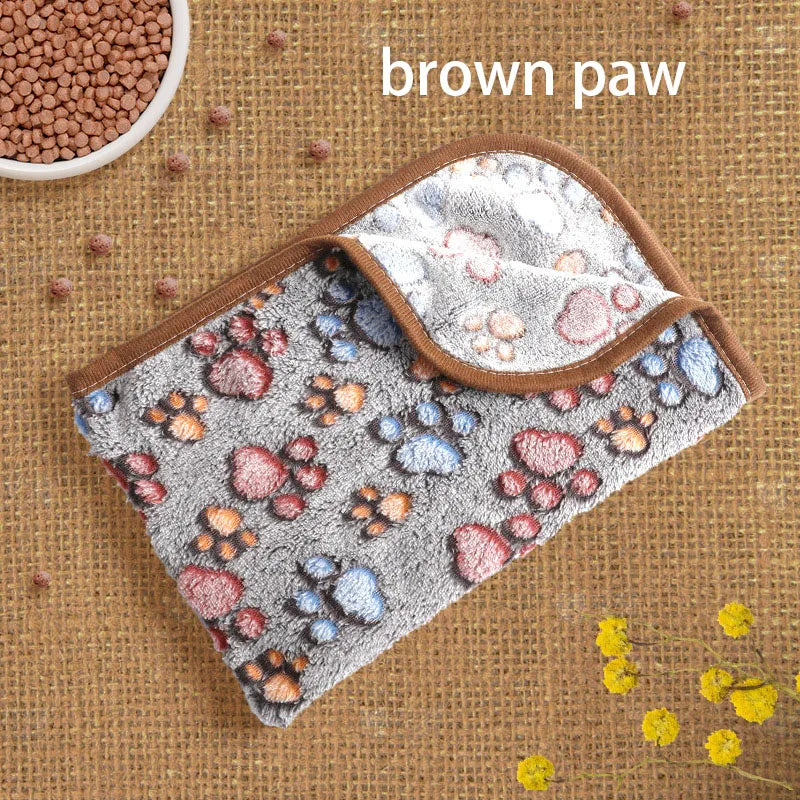Velvet Pet Blanket With Paw Bone Pattern Soft Fleece Mat