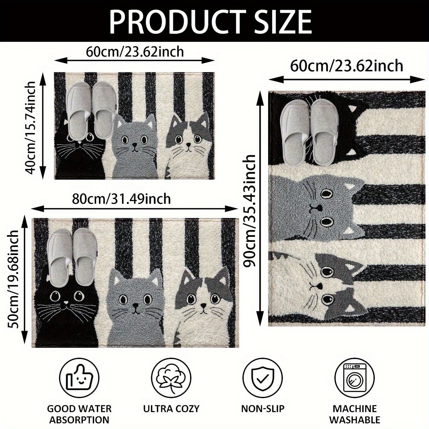 Cartoon Cat Doormat Waterproof PVC Floor Rug For Bedroom