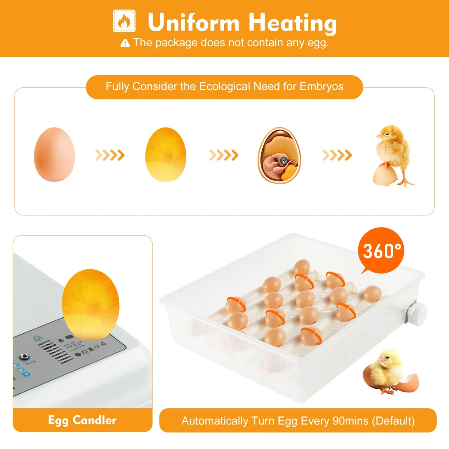 64 Egg Incubator With Auto Turning And Digital Temperature Control