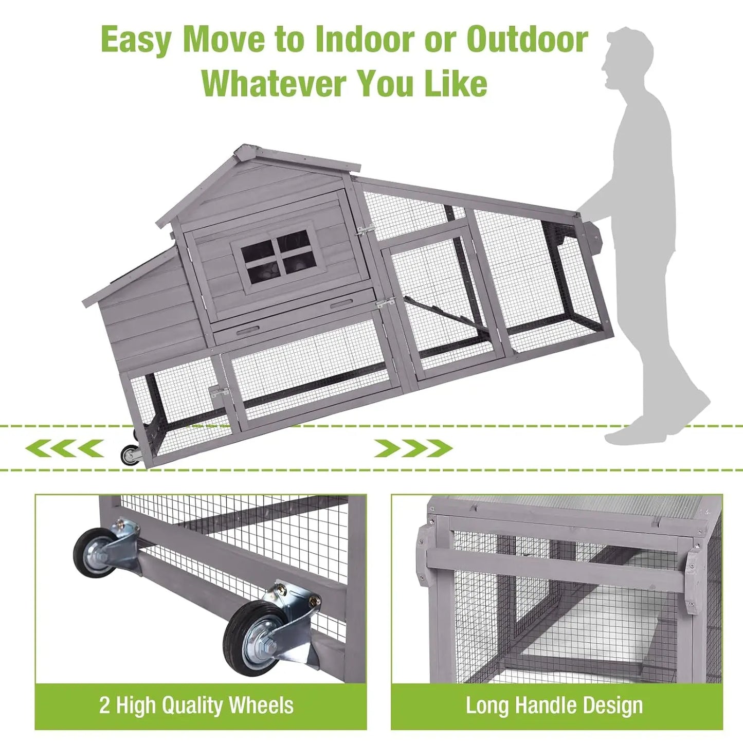 Mobile Chicken Coop On Wheels For 2-4 Chickens Outdoor Shelter