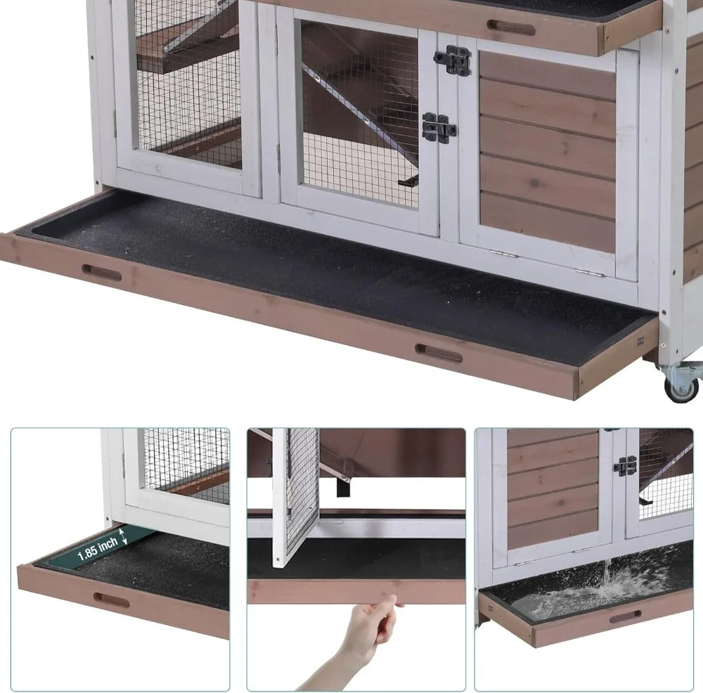 Wooden Rabbit Hutch Indoor Cage With Wheels And Ramp