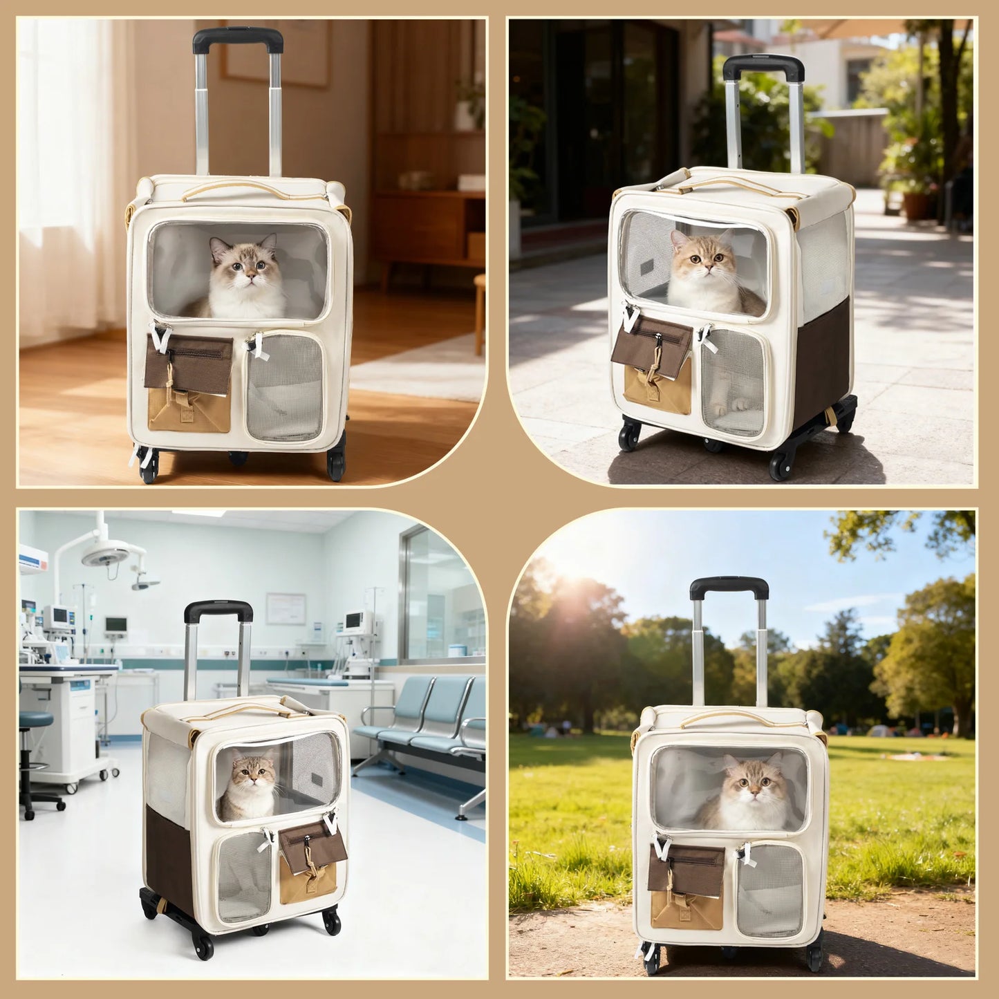 Cat Travel Carrier Bag Portable Pet Trolley For Cats