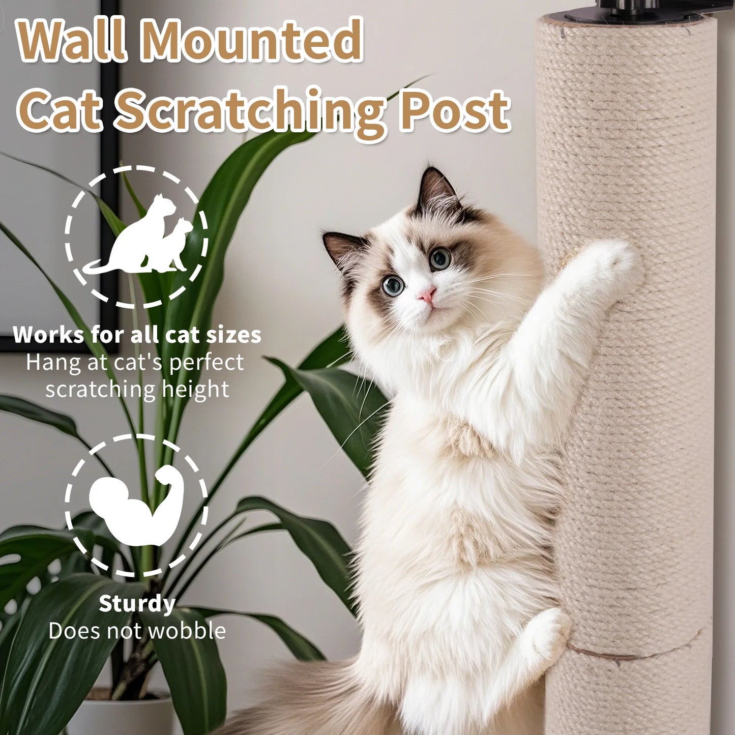 Cat Wall Mounted Scratching Post With Durable Hemp Rope