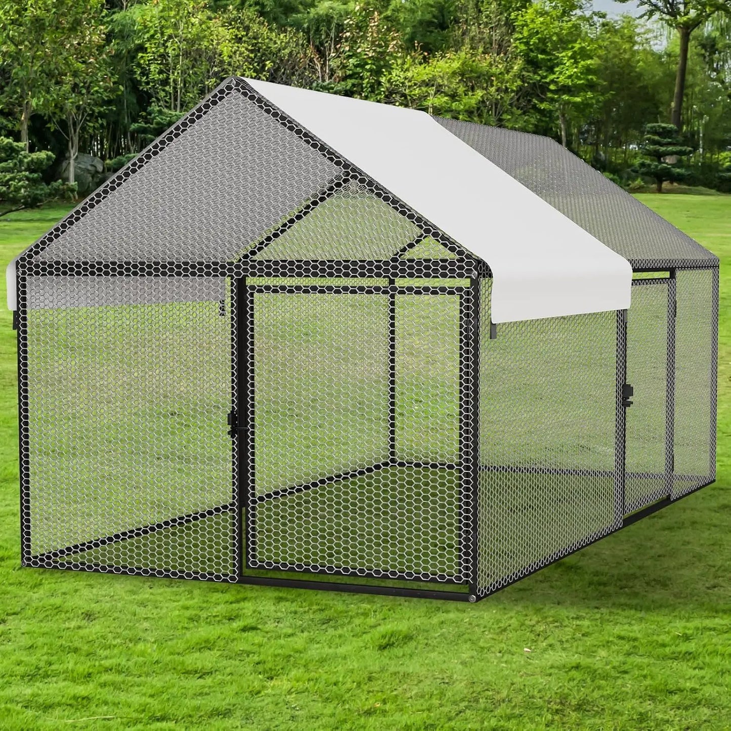 Metal Chicken Coop With Waterproof Cover Walk In Hen House