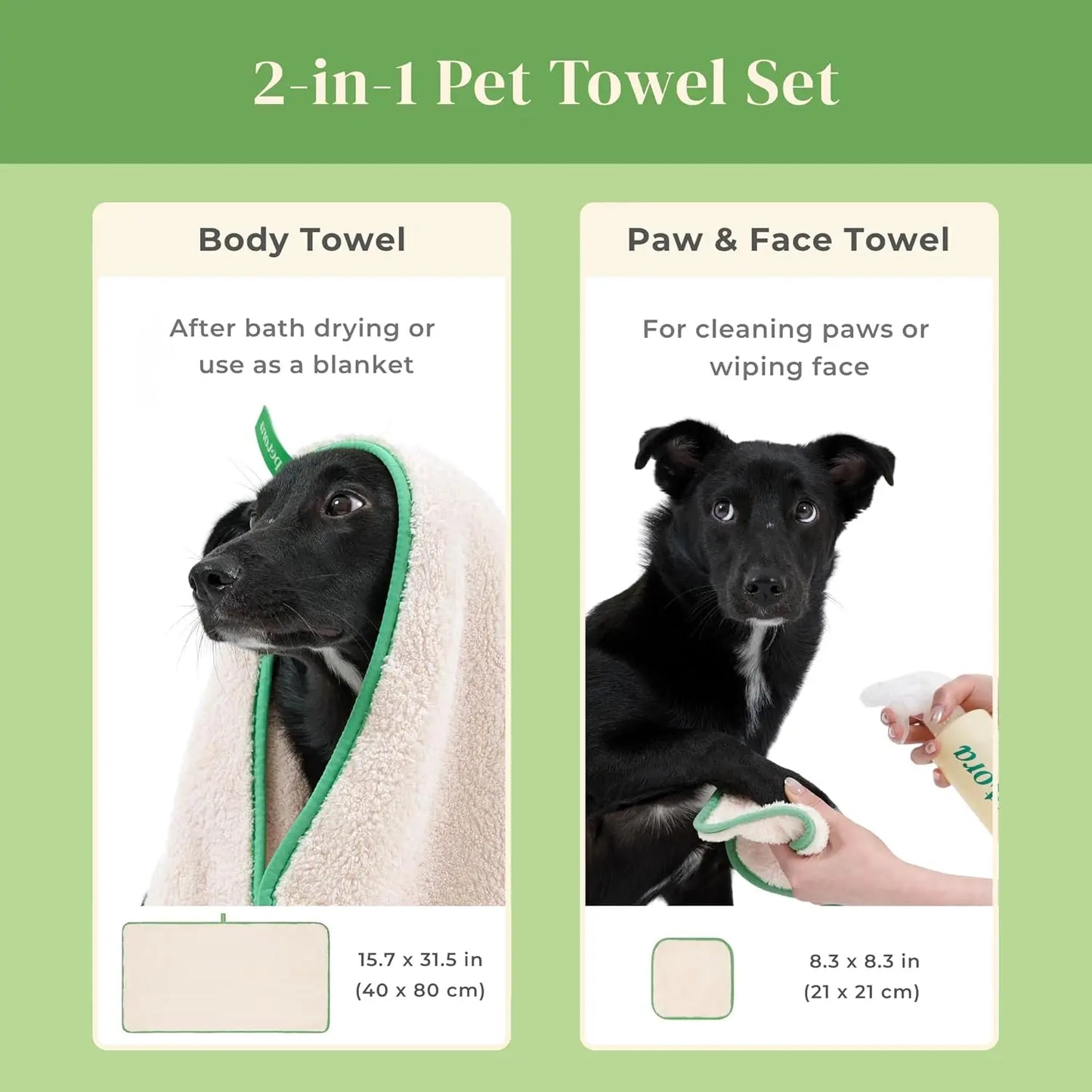 Quick-Dry Microfiber Pet Spa Towels 2 Piece Set For Pets