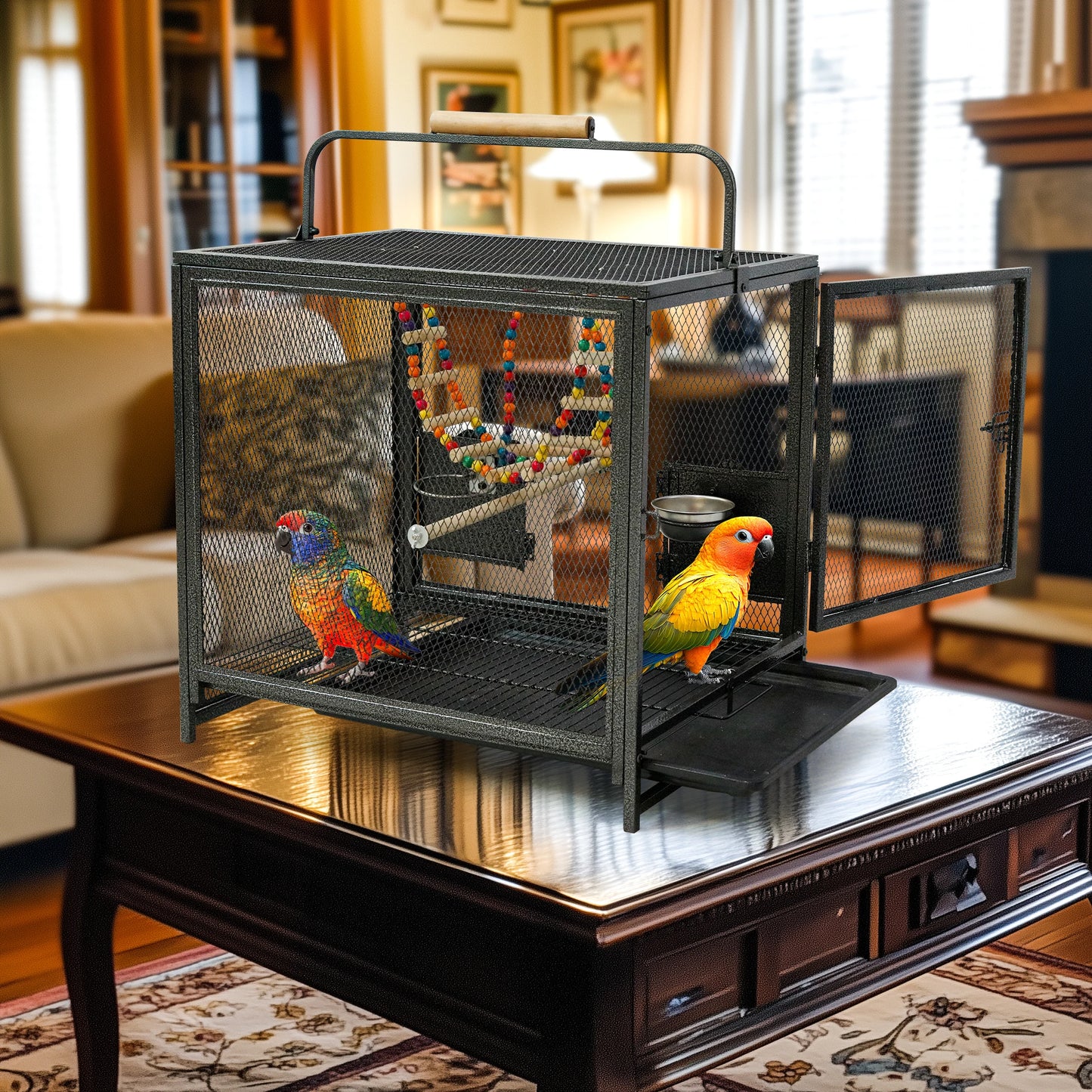 Wrought Iron Bird Travel Carrier Cage With Handle For Parrots
