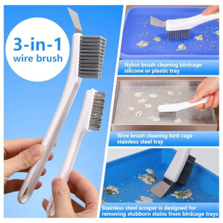 Bird Cage Cleaner Brush Kit Stainless Steel Cleaning Tools