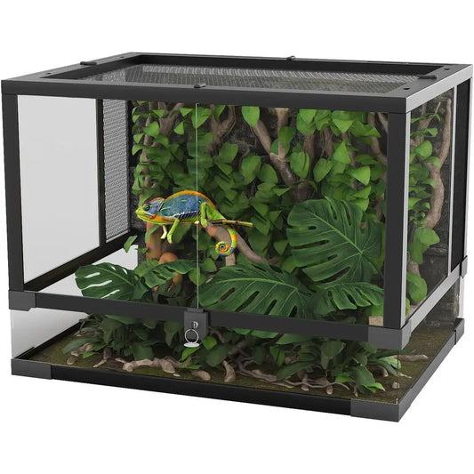 Tempered Glass Reptile Enclosure 24x18x18 Inch Lockable