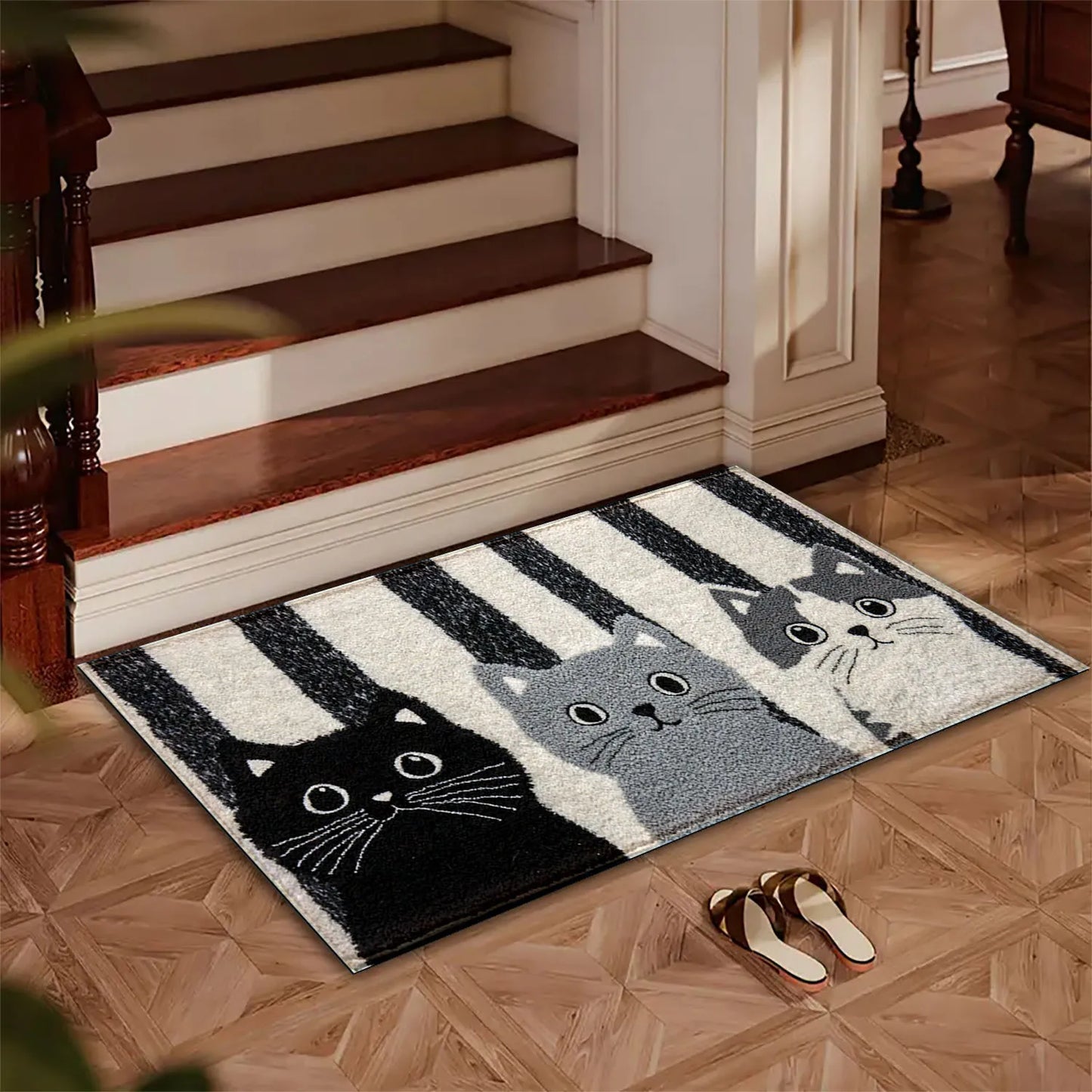Cartoon Cat Doormat Waterproof PVC Floor Rug For Bedroom